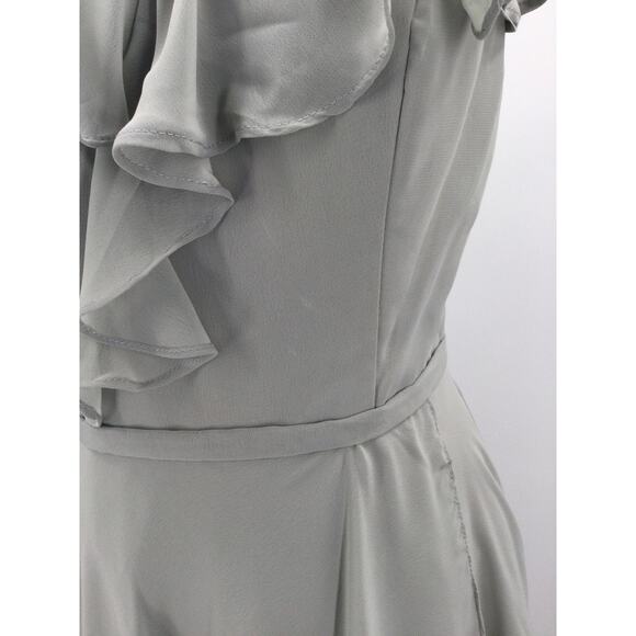 FORMAL SZ 8 M grey ruffle corset lace up hi low vneck faux wrap dress NEW B132 - Picture 5 of 9